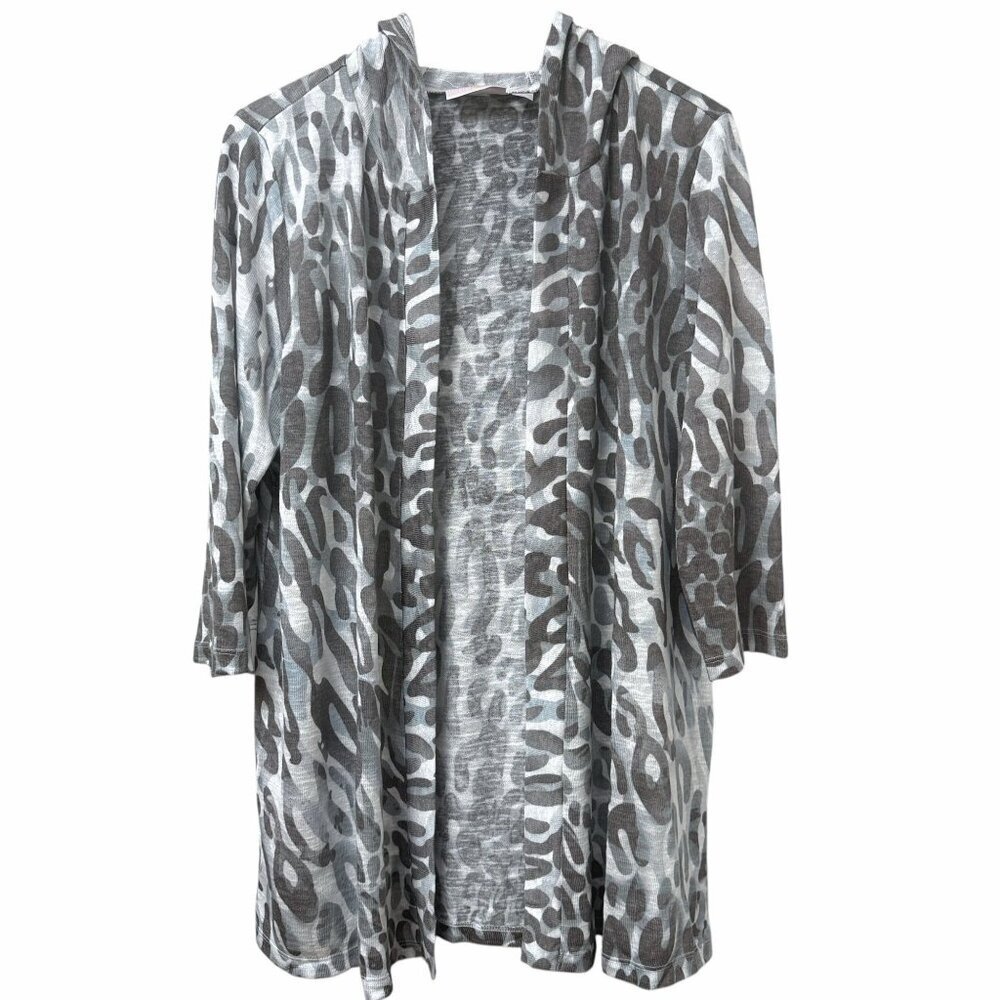 BELLE Kim Gravel Cardigan Hoodie Size Large Gray Leopard Womens Top NWOT